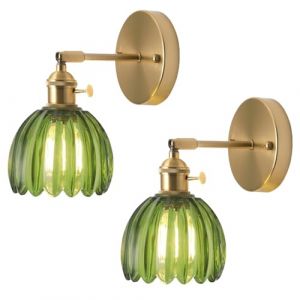 G&eacute;n&eacute;rique Applique Murale en Verre Fleur Vintage Laiton Dor&eacute; avec Interrupteur Lampe Murale E27 Luminaire Murale Int&eacute;rieur Applique pour Salle de Bain Chambre Salon (A, 2 pi&egrave;ces) (victorlaicai store, neuf)