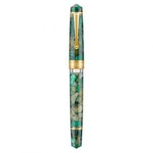 Asvine Stylo plume P20 en acrylique marbré vert, pointe moyenne, bordure dorée, collection Writer avec étui (Eorfa Direct, neuf)