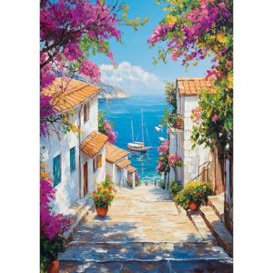 QENSPE 5D Bricolage Diamond Painting Bord de Mer, Kit Peinture Diamant Adulte, Paysage Diamond Painting Broderie Kit Complet, Égée Diamond Art Point de Croix Maison Murale Decor 30x40 cm (ZHIDIKA, neuf)