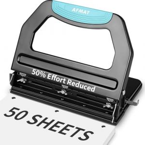 AFMAT Perforatrice à 3 trous haute performance - Stable et solide - Pour 50 feuilles - Grande perforatrice - 50% d'effort en moins - Pour le bureau, l'école et la maison - Noir (AFMAT Direct EU, neuf)