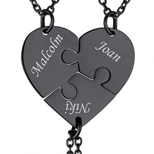 Suplight Best Friend Forever Collier Coeur Puzzle BFF Pr&eacute;nom Grav&eacute; Noir Pendentif Coeur S&eacute;parable Personnalis&eacute; pour 3 Amies/Famille Cha&icirc;nes 45+5cm/1.5mm (Suplight Jewellery, neuf)