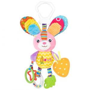 Funsland Jouets pour Poussettes, Jouet en Peluche D'activit&eacute; B&eacute;b&eacute;, Si&egrave;ge Auto Jouets Doux de B&eacute;b&eacute; de Hochets, Jouet d'&eacute;veil Berceau Landau, Jouet Bebe Naissance Cadeaux 3 6 12 Mois, Lapin (Funsland-EU, neuf)