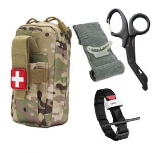 Trousse de Secours Tactique IFAK Militaire compl&egrave;te CAMOUFLAGE Inclus Pansement compressif isra&eacute;lien/Garrot Tourniquet/id&eacute;al pour randonn&eacute;e Bricolage Airsoft... (Secuenor, neuf)
