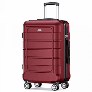SHOWKOO Valise Moyenne Rigide 67cm PC+ABS Extensible Légère Durable Valise Soute Trolley Voyage avec 4 roulettes Silencieuses à 360° et Serrure TSA, L-Vin Rouge (USA Travels, neuf)