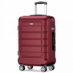 SHOWKOO Valise Moyenne Rigide 67cm ABS+PC Extensible Légère Durable Valise Soute Trolley Voyage avec 4 roulettes Silencieuses à 360° et Serrure TSA, L-Vin Rouge (USA Travels, neuf)