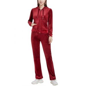 Woolicity Survêtement Femme Ensembles Sportswear Jogging Pyjama Pantalon de jogging en velours uni à capuche sport décontracté Vin rouge S (Woolicity-EU, neuf)