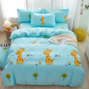 TKCQX Girafe Housse de Couette 90x190 Enfant Fille GarçOn Parure de Lit 1 Personne Bleu Housse de Couette Enfant en Microfibre avec Fermeture éClair + Taie d'oreiller 65x65 cm (TKCQX--欧盟R标, neuf)