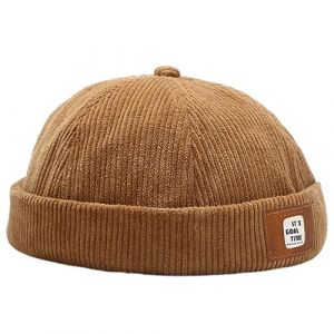 Bonnet Docker Automne Casquette Sans Visière Homme Femme Velours Côtelé Imperméable Lightweight Brimless Hat Marin Miki (Khaki-1) (DUNMIN, neuf)