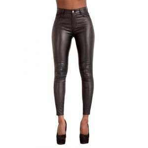 Glook Pantalon Femme Simili Cuir Noir Taille Haute, Skinny Fit - Pantalon Cuir Femme Sexy avec Poches Fonctionnelles (36, Noir) (Glook Fashion, neuf)