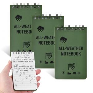 heavenlife 3 Pi&egrave;ces Carnets &Eacute;tanches, Mini Bloc-Notes &agrave; Spirale, 3 x 5 Pouces Imperm&eacute;ables Bloc Notes de Poche, Bloc-Notes de Poche Tactique &Eacute;tanche Tous Temps, pour Activit&eacute;s de Plein Air (vert) (allowreve, neuf)