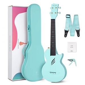 Enya Ukulélé Concert Nova U 23 pouces Fibre de Carbone Ukulele Débutants Petite Hawaïen Guitare Accessoire avec Housse Cordes Capodastre Sangle (bleu) (Enya musical, neuf)