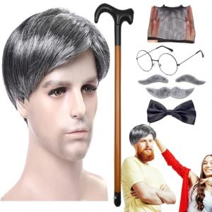 Ensemble de perruques de vieil homme, cosplay de vieil homme | Kit de costumes de grand-père 8 pièces/ensemble - Costume de pour Halloween, Noël, soirée à thème Cosplay (motandeur, neuf)