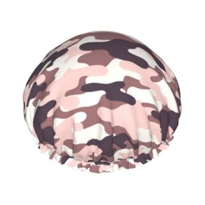 Bonnet de douche pour douche &ndash; Camouflage rose double couche r&eacute;utilisable, grand bonnet de douche pour femme, bonnet de douche pour douche avec doublure en PEVA et corde &eacute;lastique (Vosery, neuf)