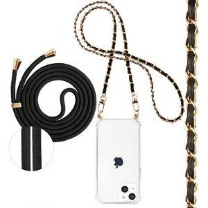 Pnakqil Coque avec Cordon pour Apple iPhone 14 Plus 6,7", &Eacute;tui de T&eacute;l&eacute;phone avec Lot de 2 Chaine m&eacute;tallique Bandouliere Collier Corde, Transparente TPU Souple Antichoc Bumper Housse, Lanyard 1 (CLUBIEN, neuf)