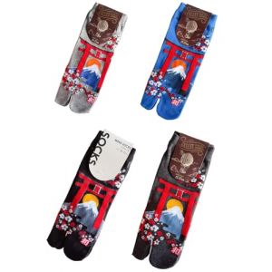 Lot de 4 paires de chaussettes japonaises en coton &agrave; bout fendu, style kimono, sandales, tabi, ninja, geta, geisha, pour hommes, A-23 (Fancy Pumpkin, neuf)