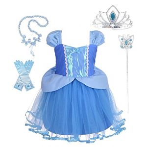 Lito Angels Deguisement Robe en Tulle Princesse Cendrillon avec Accessories Enfant Fille, Anniversaire Fete Carnaval Costume Halloween, Taille 5-6 ans (Lito Angels FR, neuf)