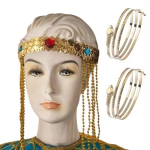 LARUISEE Serre-tête égyptien pour fête d'Halloween pour adolescent adulte prenant des photos avec bracelet en forme de serpent couleur dorée Costume égyptien pour femme Costume égyptien pour femme (BAIdangf, neuf)