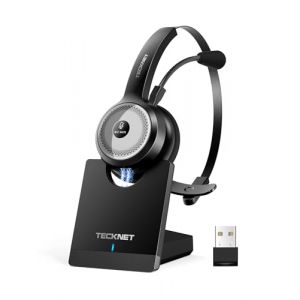 TECKNET Casque Bluetooth avec Microphone, Casque sans Fil Suppression du Bruit AI avec Station de Charge, 40 heures d'autonomie,pour PC Portable Ordinateur/Centre d'appels/T&eacute;l&eacute;phones/Skype/Bureau/Zoom (BRICKLAYING, neuf)