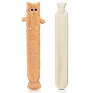 Longue Bouillotte en forme de chat,2L Bouillotte Peluche En Caoutchouc Avec Couvercle,75cm,Amovible Pour Le Nettoyage,Pour R&eacute;chauffer Cou &eacute;paules Dos Jambes,Cadeau (Orange) (JiLiXia-EU, neuf)