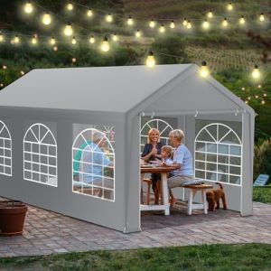 Aufun Tente de r&eacute;ception de qualit&eacute; sup&eacute;rieure 3 x 6 m, tonnelle avec 6 parois lat&eacute;rales amovibles avec fen&ecirc;tres, b&acirc;che en poly&eacute;thyl&egrave;ne imperm&eacute;able, avec cordes de tension et sardines, tente de (Jodanyong, neuf)