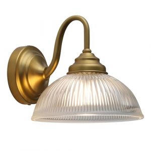 Pathson Vintage Col de Cygne Applique Murale Industriel E27 Luminaires Int&eacute;rieur Abat-jour en Verre Ray&eacute; Bol Lampe Murale pour Salle de bains Cuisine Miroir (Laiton Antique) (Pathson (Europe), neuf)