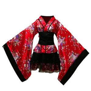 SOIMISS Costume Cosplay Femme Manga Kimono Court Costume Adulte Kimono Japonaise Femme Polyester Yukata V- Cou F&ecirc;te Cosplay Tenue (Rouge) (Star-wish, neuf)