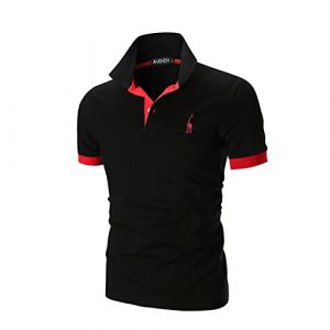 AIOIDI Polo Coton à Manches Courtes pour Homme avec Broderie Girafe Rugby T-Shirt,Noir,L (AIOIDI, neuf)