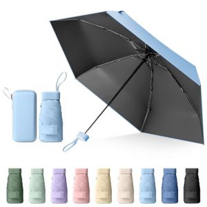 Sykrawki Mini Parapluie Pliable - Parapluie de Voyage Compact Anti-UV, Coupe-Vent, avec Housse Capsule - Pour Hommes et Femme (Bleu ciel) (NT Rose GmbH, neuf)