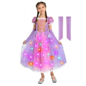 Sincere Party Robe de princesse Raiponce violette brillante de luxe, v&ecirc;tements de princesse de luxe pour la Journ&eacute;e mondiale du livre, Halloween, etc. 9-10 ans (SP Funworld, neuf)