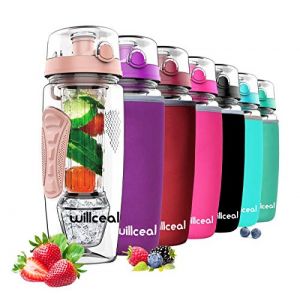 willceal Bouteille d'eau pour infuseur de Fruits 32 oz Durable avec Boule de Gel Amovible, Grande - Tritan sans BPA, Couvercle à Rabat, Protection Anti-fuites - Sports, Camping (d'or) (Willceal, neuf)