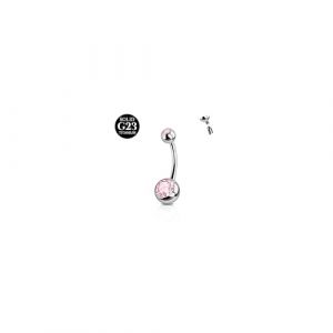 FunZing Piercing nombril titane argent,Titane 12mm longueur tige piercing nombril pour les femmes 1 pièce 14G solide titane piercing nombril barbell ronde rose CZ anneaux nombril piercing (Piercing Jewelry, neuf)