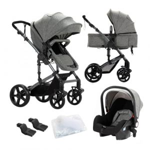 Nine point nine Poussette 3 en 1, Poussette Bebe avec Double Modes de Poussée Réversibles, Poussette Canne avec Grande Nacelle Confortable, Pousette avec Cadre Aluminium Haute Paysage (588 Grey) (Kaiwen baby products, neuf)