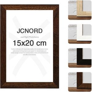 JCNORD Cadre Photo en Bois MDF Couleur Noyer de 15x20 cm Avec Verre Plexi Incassable | Cadre Photo Moderne Pour Murs et Tables (Frame more, neuf)