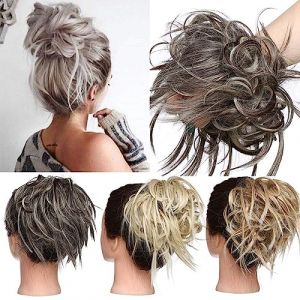 TESS Postiche Chignon Synthetique, Postiche Chignon Cheveux Naturel Chignon Elastique Chignon Postiche D&eacute;coiff&eacute; Extension Chouchou Chignon, Gris (TESS Official, neuf)