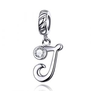 LaMenars Charme Breloque Lettre de l'alphabet Argent Sterling 925 Femmes Charms et Pendentif avec 5A Zircone Compatible pour Europ&eacute;en Bracelets Collier (Lettre J) (LaMenars, neuf)