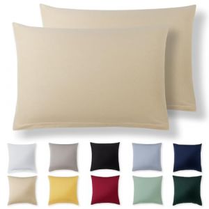 Alreya Taie Oreiller 50x80 Coton (Lot de 2) - Beige - 100% Jersey Coton, Housse de Coussin 50x80 cm, Taies d'oreiller en Jersey avec Fermeture éclair 50 x 80 cm (DT TEXTILE GmbH, neuf)