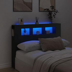 IKAYAA Tête de lit à LED Tête de lit avec Rangement Tete de lit 140 cm Têtes de lit pour adulte-Noir-140 x 103.5 cm (Zhuo su ao, neuf)
