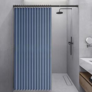 Momooda Rideau de Douche Pliable Aimantée, Rideau de Douche en Lin Anti Moisissure, Rideau de Douche Imperméable Anti-éclaboussures, Fermeture Rapide, Bleu, 120x200cm (Gosmooth EU, neuf)