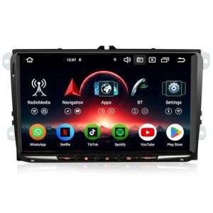 Erisin 9" 8-Core 4GO+64GO Android 14 Autoradio GPS Navigateur pour VW Golf 5/6 Passat B7 EOS Polo 6R T5 Touran Caddy Tiguan Seat Skoda CarPlay Android Auto DAB+ Wifi 4G RDS DSP USB TNT OBD2 Canbus OPS (Erisin Shop, neuf)