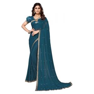 IMTRA FASHION Sari Pour Femme Sari Indien &Agrave; Bordure Ethnique Avec Chemisier Non Cousu - Vert (IMTRA FASHION&reg;, neuf)