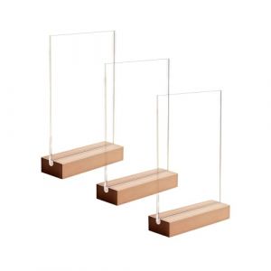 Changyeah Lot de 3 pr&eacute;sentoirs de table A6 - Transparent - En acrylique - Avec pied en bois - Support vertical en L - Double face - Pour cartes de menu, prospectus, publicit&eacute;, restaurant, caf&eacute;, bureau (guizhoulailierdianzishangwuyouxiangongsi, neuf)