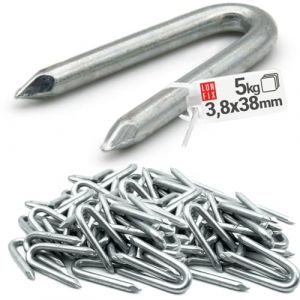 Crampillon acier galvanis&eacute; 3,8 x 38 mm, 5 kg env. 800 pcs, crampillons pour cloture, clous en U, clou double pointe, grillage a poule, treillis, piquet bois, piquet cloture, Lun Fix (LUN FIX, neuf)