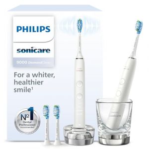 Philips Sonicare DiamondClean 9000 – Lot de 2 brosses à dents électriques connectées pour une meilleure hygiène des dents et des gencives, Blanc & Blanc (modèle HX9914/62) (Hiver International, neuf)