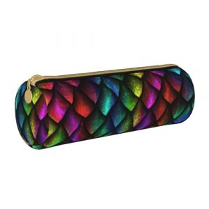 HZHUAOEG Trousse à crayons ronde en cuir pour étudiants, filles et garçons, organiseur de bureau, simple et durable, Échelle de dragon, Taille unique, Cartable (HUANGENHAOZE, neuf)