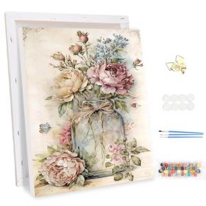 MEIYUDA Peinture par Numero Adulte avec Cadre, Fleur vintage DIY Peinture à l'huile par Numéros sur Toile Artisanat avec Pinceaux Peintures Acryliques, Decoration Maison Cadeau 30x40cm (JINBEIKANG, neuf)