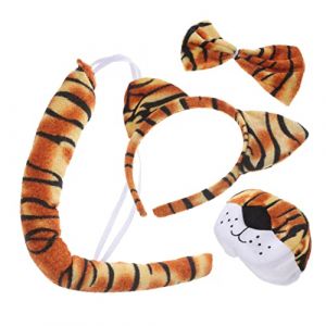 CRILSTYLEO 1ensemble Costume Tigre Pour Garçon Fille Oreilles Nez Nœud Et Queue Accessoires Cosplay Amusants Pour Fête Jungle Anniversaire Et Déguisement (Yolena, neuf)