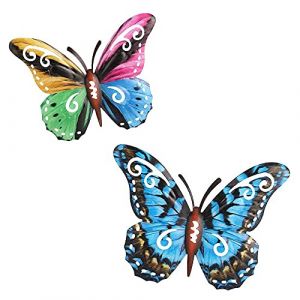 Gibsob 2 Pièces Papillon Decoration Jardin, Papillon Decoration Murale Fer, Papillon Suspendu Decoration Murale, pour Jardin, Chambre, Salon, Balcon, Extérieur, Intérieur, Véranda (Hjyjxyly, neuf)