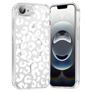Saqmkil Coque Magn&eacute;tique pour iPhone 16e/SE 4/SE 2025 6,1", Compatible avec MagSafe, Transparente Fille Etui avec Aesthetic Motif L&eacute;opard Dessin, Souple Silicone Case Antichoc Protection Housse, Blanc (HEILALA VANILLA, neuf)