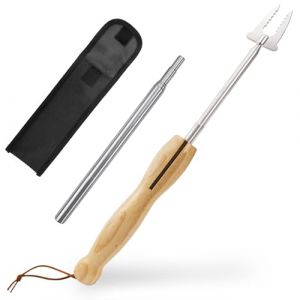 FAELNK Brochettes de Barbecue en Acier Inoxydable Extensible Manche en Bois avec Tube de Soufflage Télescopique Fourchette de Barbecue Extensible 81 cm Fourchette de Barbecue Extensible (MDHONG, neuf)