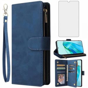 Asuwish Coque pour Honor Magic 5 Lite 5G/X9A/X40 Portefeuille avec Verre Tremp&eacute; et Porte Carte Chaine PU Cuir &agrave; Clapet &Eacute;tui Housse Support Magic5 5Lite Vitre Protection T&eacute;l&eacute;phone Case Femme Homme Bleu (Asuwish Official Store, neuf)